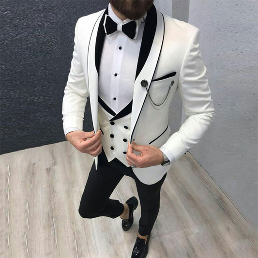 Men Suit Business Casual Party Suit men Slim Fit Shawl Lapel 3 Piece (Blazer + Vest+ Pants)