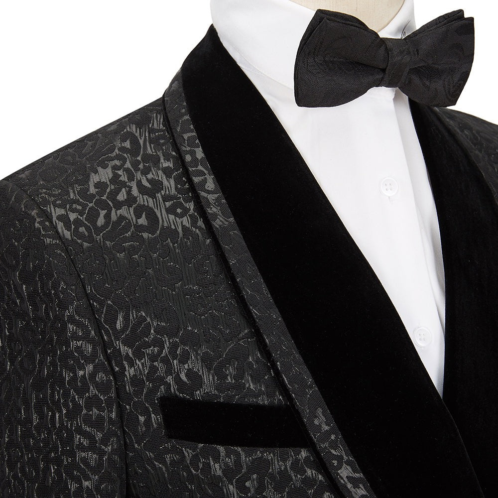 Traje de hombre con solapa de satén y estampado floral en jacquard