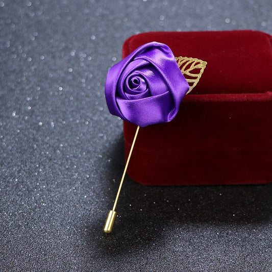 Rose Brooch Pin With Gold Leaf Brooch Blazer Suit Lapel Wedding Party Boutonniere Charm Jewelry Accessory