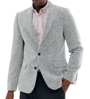 Men's Herringbone Jacket Tweed Formal Lapel Notch Tweed Wool Tuxedos Blazer Slim Fit Winter Coat Wedding Grooms(Only Jacket)
