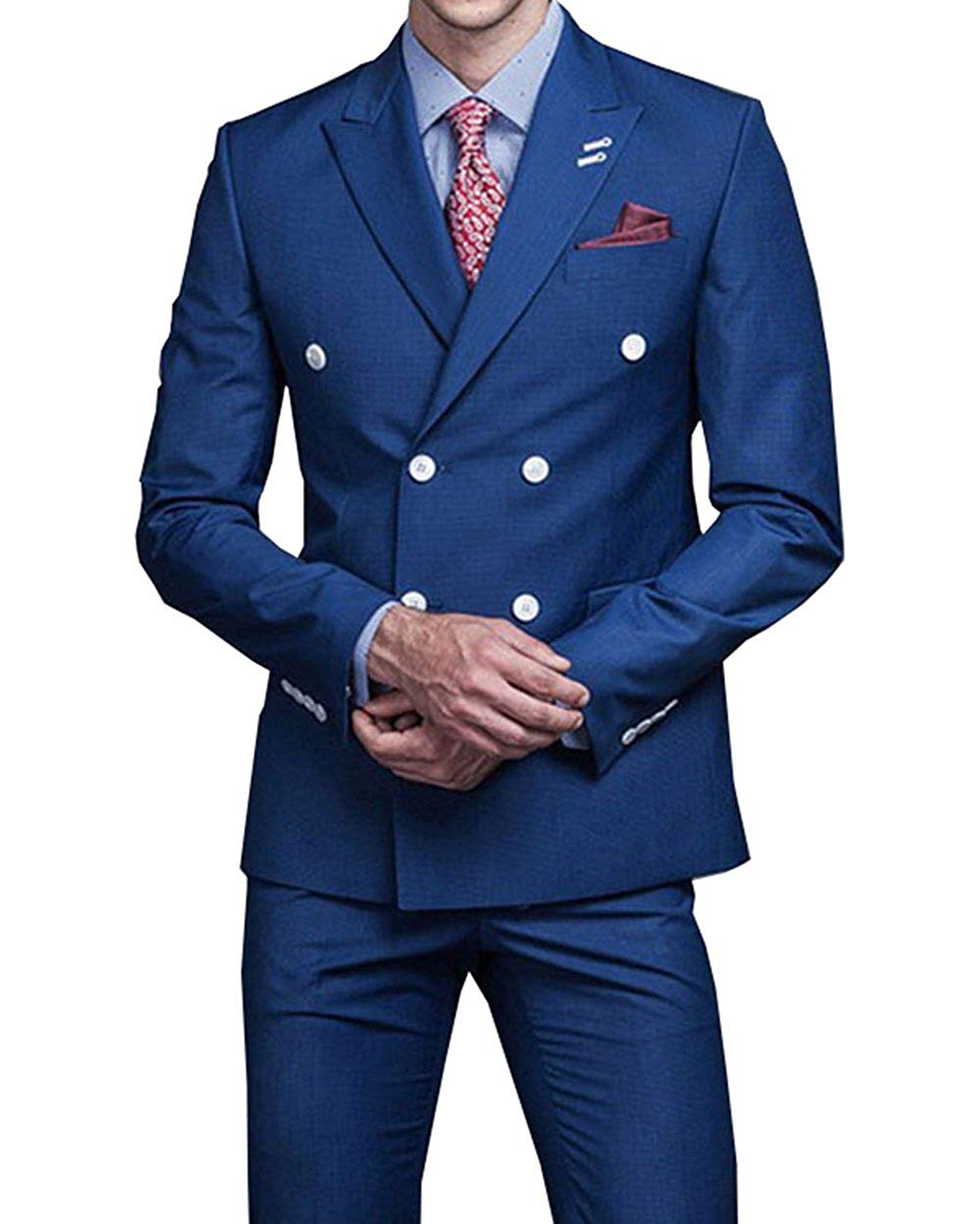 Men's Suit 2 Pieces Double Breasted Blazer Slim Fit Men Suit Costume Homme Groom Tuxedos