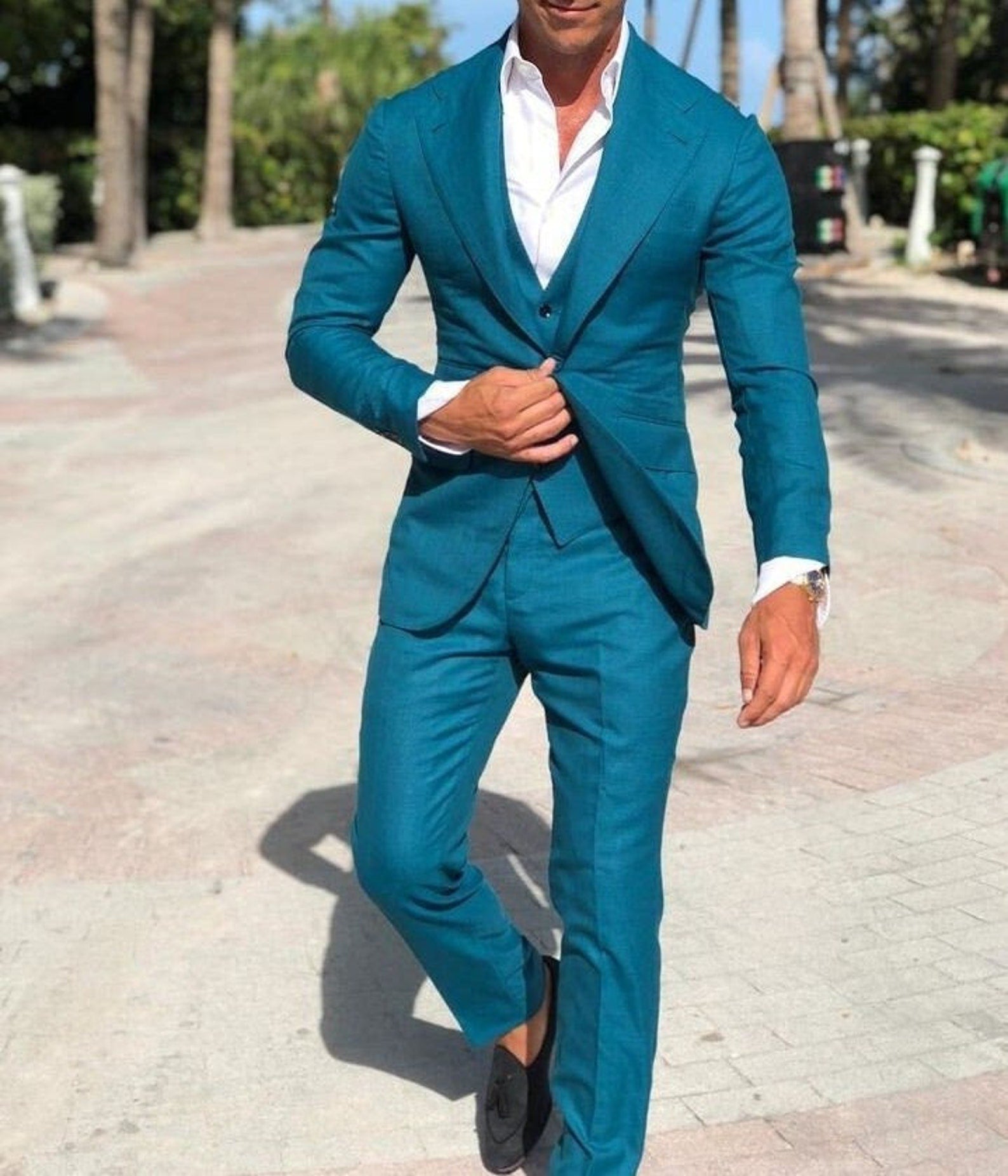 Men's Suit Wedding Tuxedos Groom Notch Lapel Slim Fit Dinner Prom Custom Three Pieces Jacket+Pants+Vest