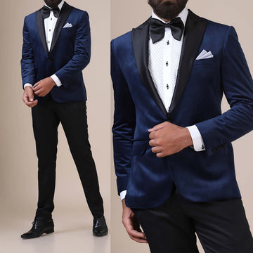 Men's Suits Tailor-Made 2 Pieces Velvet Blazer Black Pants One Button Satin Peaked Lapel Slim Business Wedding Groom Tailored