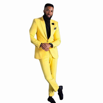 Men's Yellow Suits Slim Fit Single Breasted Wedding Formal Party Wear 2 Pieces  Trajes De Boda Para Hombre Completos