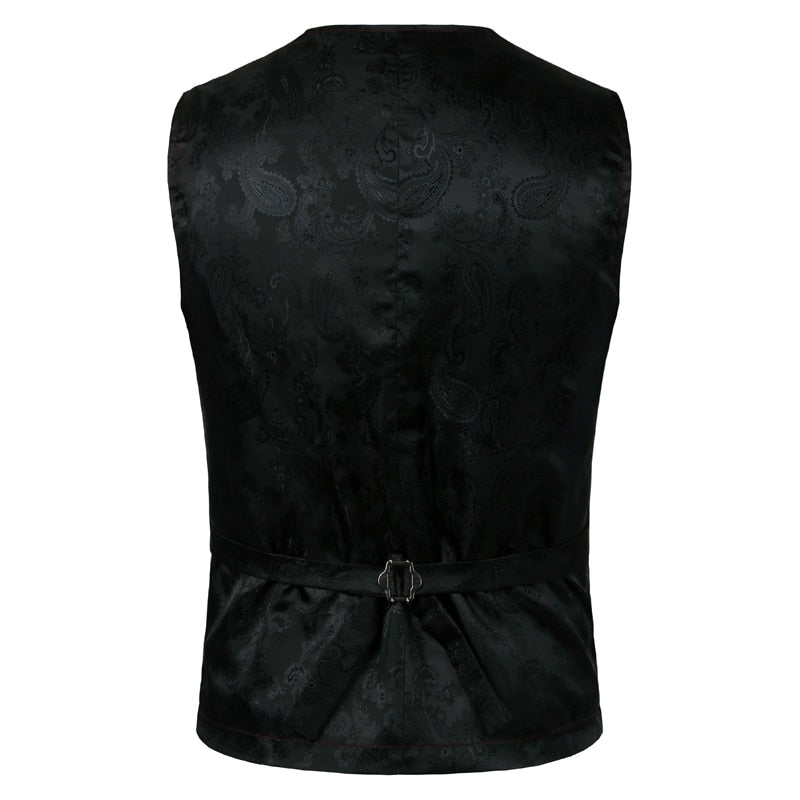 Chaleco Steampunk con estampado de cachemira metalizado dorado para hombre, de un solo pecho, con cuello en V, para boda, esmoquin, aristócrata, talla 2XL 