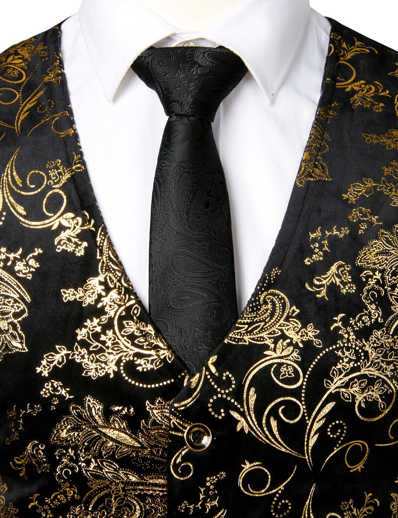 Chaleco Steampunk con estampado de cachemira metalizado dorado para hombre, de un solo pecho, con cuello en V, para boda, esmoquin, aristócrata, talla 2XL 