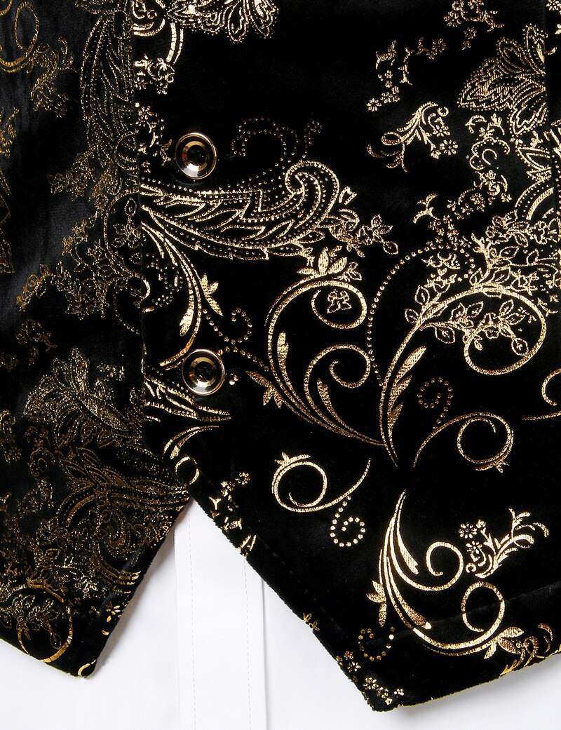 Chaleco Steampunk con estampado de cachemira metalizado dorado para hombre, de un solo pecho, con cuello en V, para boda, esmoquin, aristócrata, talla 2XL 