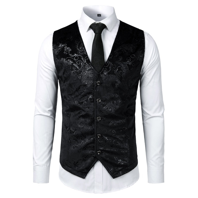 Chaleco Steampunk con estampado de cachemira metalizado dorado para hombre, de un solo pecho, con cuello en V, para boda, esmoquin, aristócrata, talla 2XL 