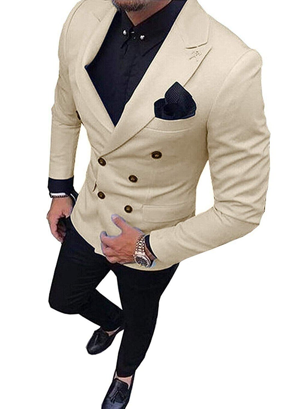 Men Suits Slim Fit 2 Pieces Double-breasted Business Groom Jacket Tuxedos Blazer Suits (Blazer+Pants)