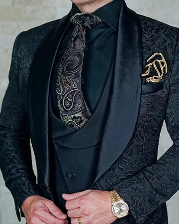 Italian Design Custom Made Black Smoking Tuxedo Jacket 3 Piece Groom Terno Suit Men