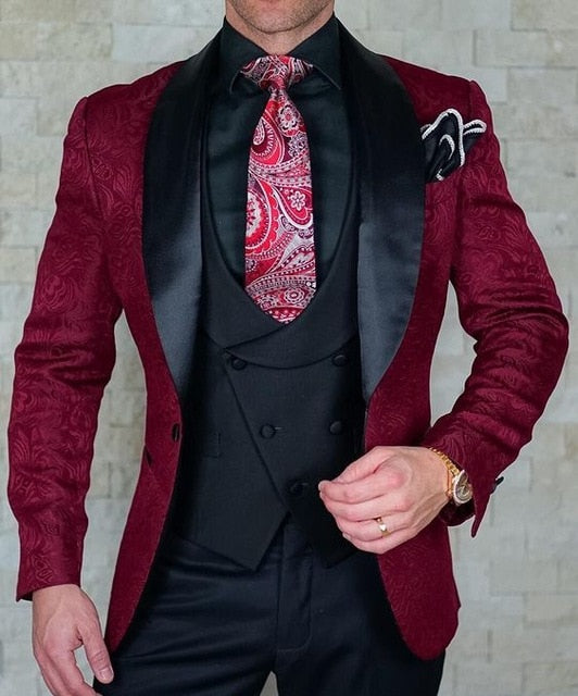 Italian Design Custom Made Black Smoking Tuxedo Jacket 3 Piece Groom Terno Suit Men