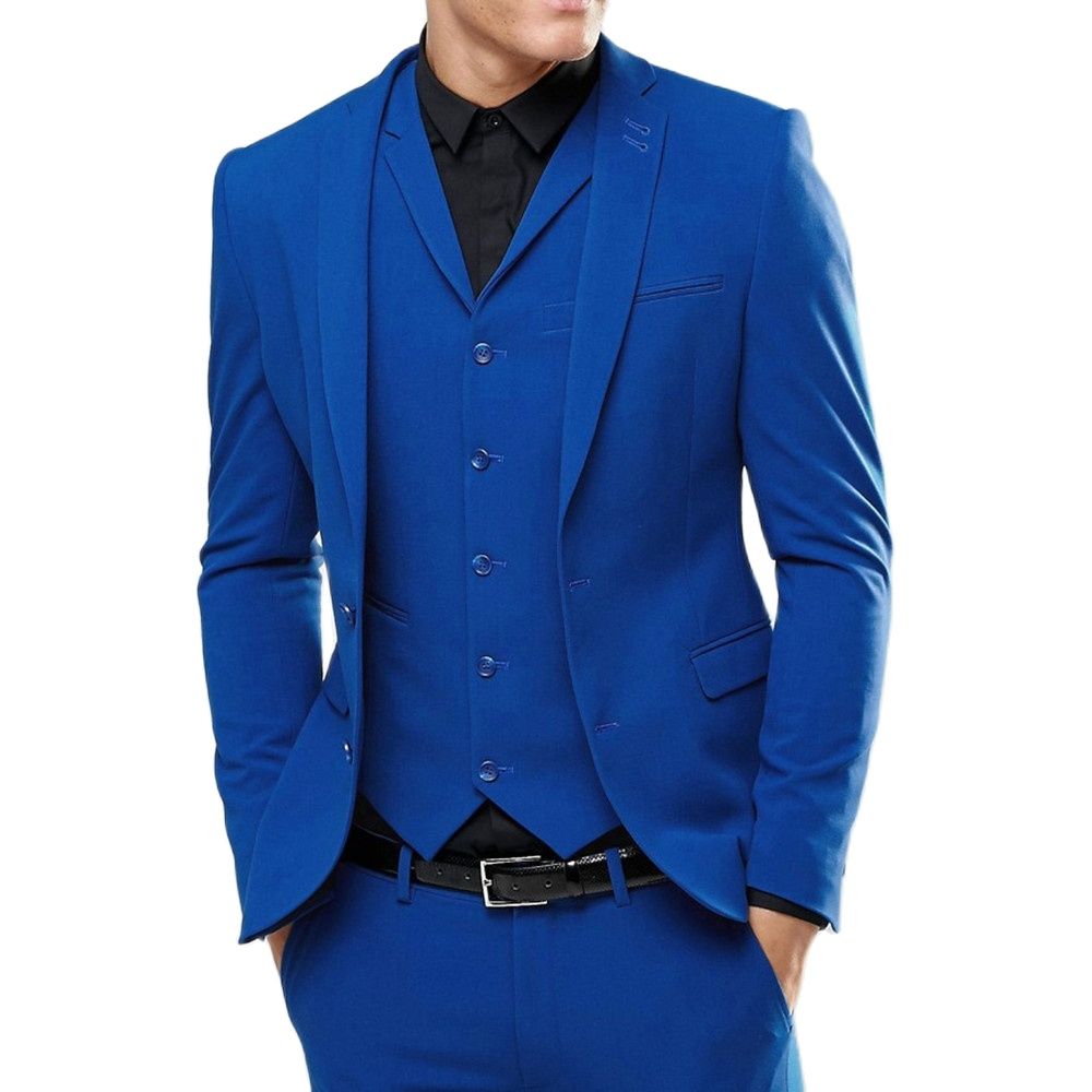 Men Wedding Suits Royal Blue Casual Business Suit Men's Tuxedo 3 Pcs Groom Terno Suits (Jacket+Vest+Pants)