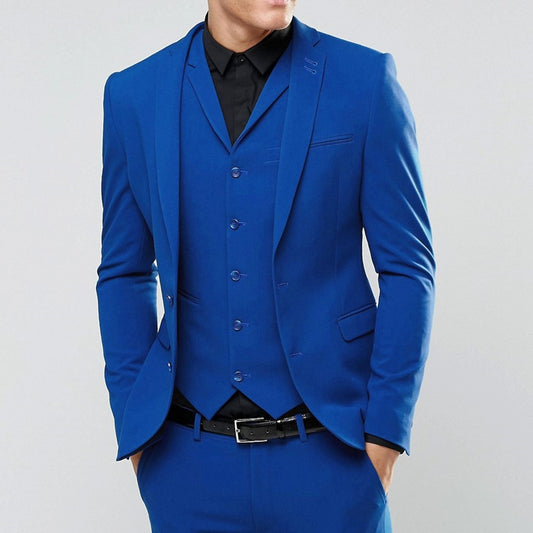 Trajes de boda para hombre, azul rey, informal, de negocios, esmoquin, 3 piezas, trajes de novio (chaqueta, chaleco y pantalones) 