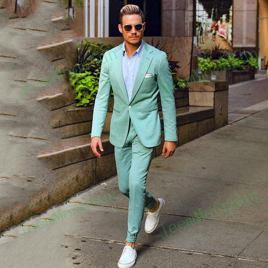 Mint Green Suits One Button Notched Lapel Wedding Suits Men Groom Tuxedos Two Pieces Blazers Pants Costume Homme