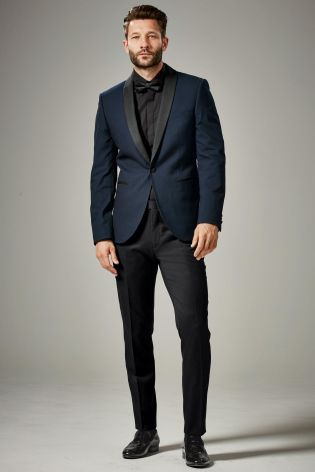 Navy Blue Blazer Black Trousers Shawl Lapel Men Suits Custom Made Tuxedo One Button Classic Formal Prom 2Pcs Jacket+Pants