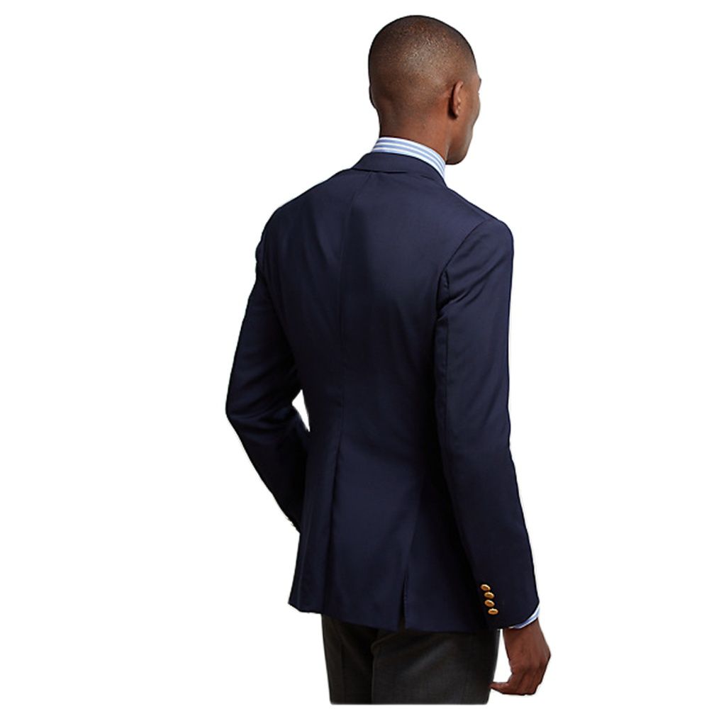 Navy Blue Peak Lapel Double Breasted Suits Men's Gold Buttons Costume Bridegroom Wedding Blazer 2 Pieces Slim Fit (Jacket+Pants)
