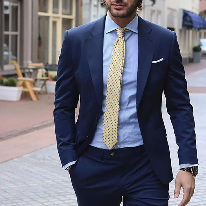 Navy Blue Suit Men Slim Fit Business Suits Casual Street Suits Ternos Groom Wedding Suits 2 Piece Jacket Pants