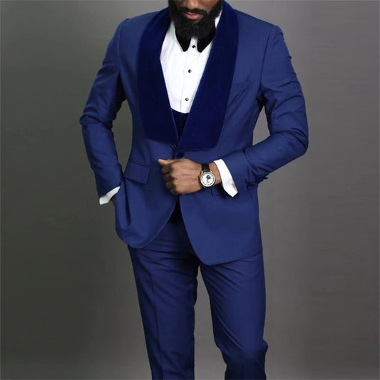 Trajes de negocios azul marino para hombre, hechos a medida, 3 piezas, chaqueta de terciopelo con solapa, chaleco y pantalones, blazer a medida, esmoquin de boda, trajes para hombre 