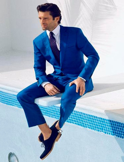 Coat Pant Designs Royal blue Suit Custom Groom Blazer Men Suits Slim Fit Terno(Jacket+Pants)