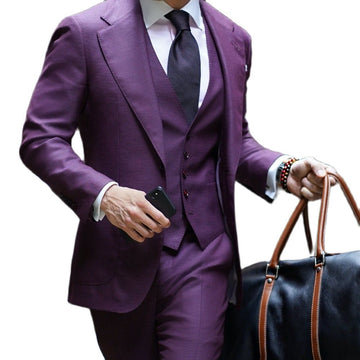 Colorful Custom Made Slim Fit Men Suits 3 Pieces Wide Peaked Lapel Wedding Groom Tuxedos Terno Prom Blazer