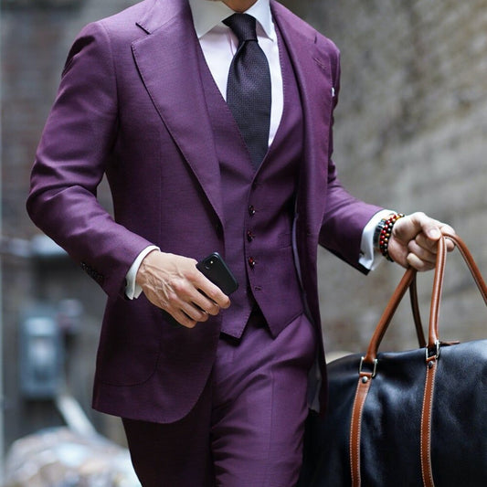 Colorful Custom Made Slim Fit Men Suits 3 Pieces Wide Peaked Lapel Wedding Groom Tuxedos Terno Prom Blazer