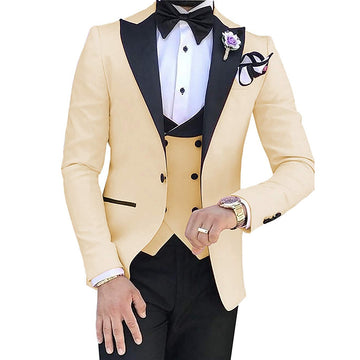 Custom Made Slim Fit Groom Peak Lapel 3 Pieces Suit Set (Jacket+Pant+Vest+Bow)