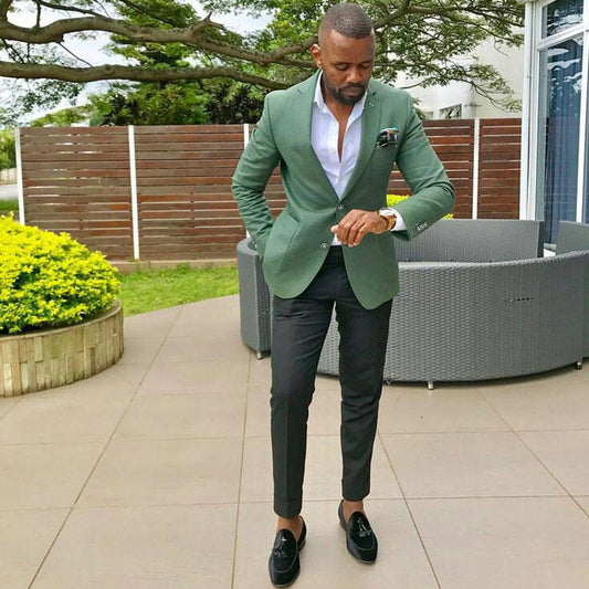 Custome Homme Green Summer Beach Men Suits 2 Pieces (Jacket+Pants) Wedding Man Blazer Groom Tuxedo Men Blazer
