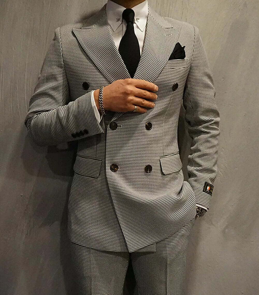 Traje de pata de gallo gris para hombre, chaqueta y pantalones para boda, trajes de fiesta ajustados para novio, 2 piezas, blazer y pantalones 
