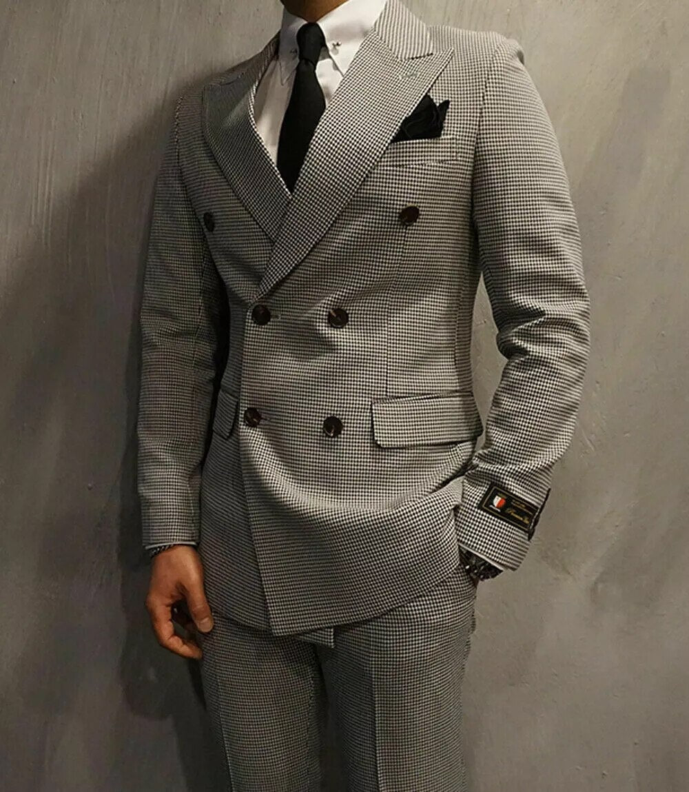 Traje de pata de gallo gris para hombre, chaqueta y pantalones para boda, trajes de fiesta ajustados para novio, 2 piezas, blazer y pantalones 