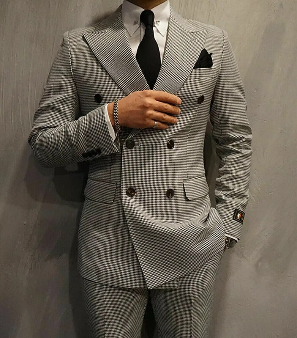 Traje de pata de gallo gris para hombre, chaqueta y pantalones para boda, trajes de fiesta ajustados para novio, 2 piezas, blazer y pantalones 