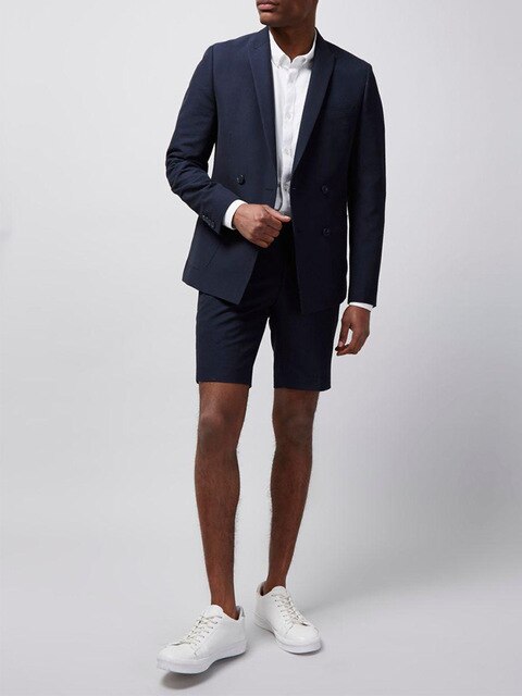 Traje azul marino para hombre, traje de hombre con pantalón corto, traje de 2 piezas (chaqueta + pantalón), esmoquin personalizado, blazer masculino. 