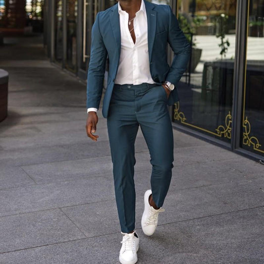 Slim Fit Suit Notched Lapel Groom Tuxedos Formal Business Men Suits 2 Pieces Blazer Pants Traje