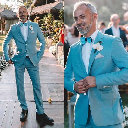 Design Blue Wedding Tuxedos 2 Pieces Peaked Lapel Outfits Groom Prom Pants Sets Business Formal Custom Made Blazer Sets