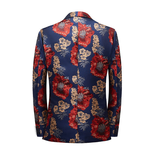 Flower Men Blazers Banquet Prom Slim Fit Wedding Tuxedo Suit Jackets Peaked Lapel Stage Nightclub Singer Host Dancer 1 Piece