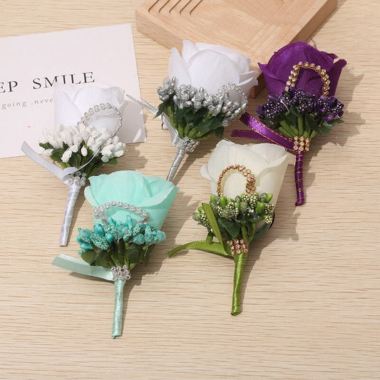 Silk Cloth Corsage Imitation Flower Ornaments Wedding Prom Party Banquet Bride Groom Brooch Men Women