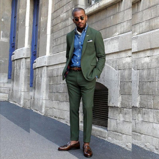 Hunter Green Men Suits Peaked Lapel One Button Prom Suits Costume Mariage Homme Blazer Terno 2 Piece Jacket+Pant