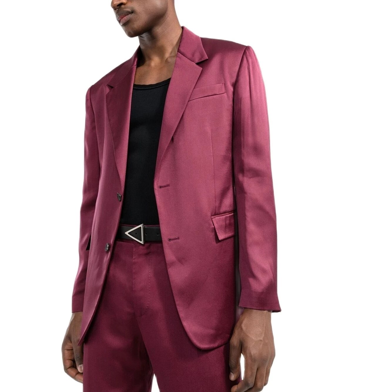 Raspberry Red Satin Men Suits Slim Fit 2 Piece Two Buttons Notch Lapel Custom Blazer Sets Suit Wedding Groom Tuxedo