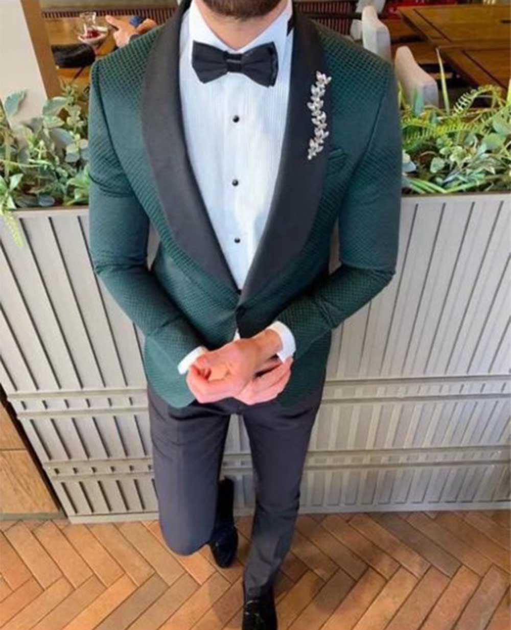Royal Green Men's Suit Shawl Lapel Blazer 2 Pieces Flat Modern Fit Tuxedos Best Man for Wedding (Blazer+Pants)