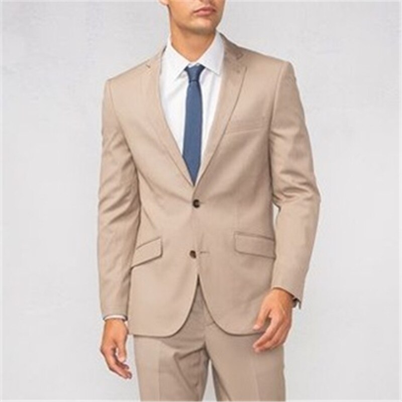 Traje de hombre, elegante y sencillo, color beige, 2 piezas, chaqueta y pantalón, informal, ajustado, moderno, para fiesta 