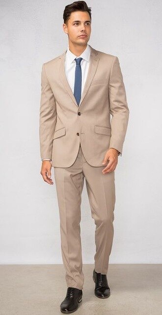 Traje de hombre, elegante y sencillo, color beige, 2 piezas, chaqueta y pantalón, informal, ajustado, moderno, para fiesta 
