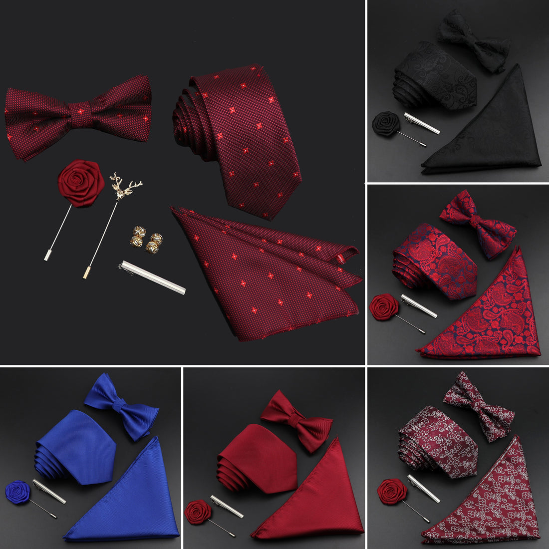 Corbata de seda de color liso para hombre, corbata de poliéster jacquard tejida, pajarita, traje vintage rojo y azul para novio, negocios, bodas y fiestas.
