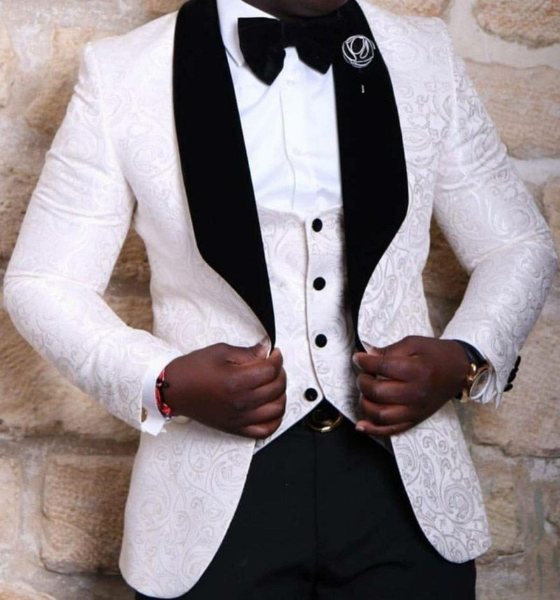 Men's Shawl Lapel Groom Tuxedo Suit with Blazer for Wedding & Best Man & Groomsmen