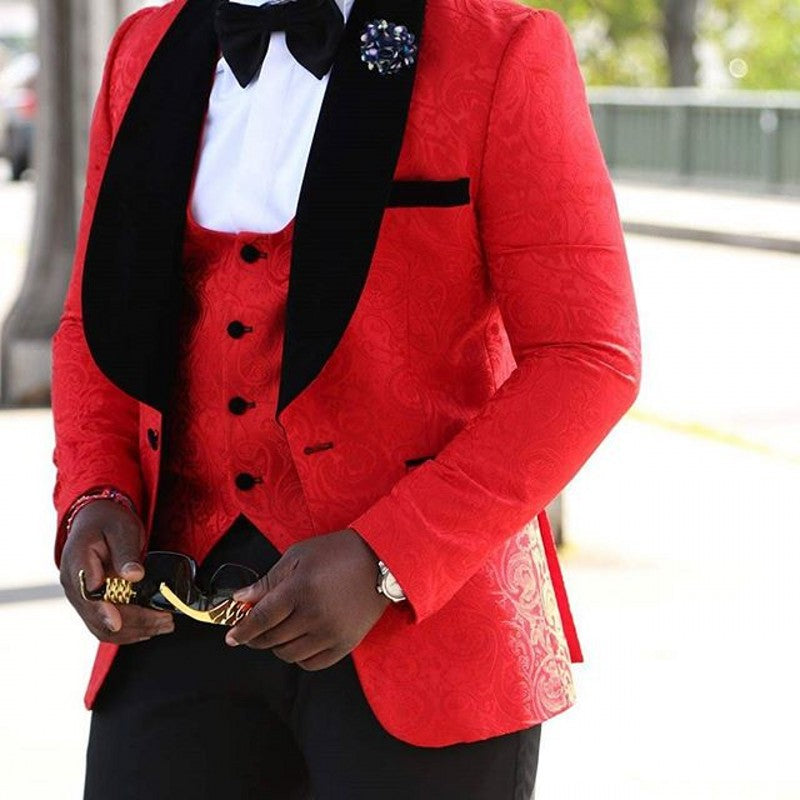 Men's Shawl Lapel Groom Tuxedo Suit with Blazer for Wedding & Best Man & Groomsmen