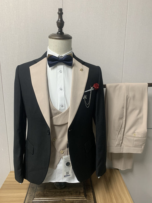 Suit Men's 3 Piece Fit Costume Homme Shawl Lapel Blazer Tuxedo Party Wedding (Blazer+Vest+Pants)