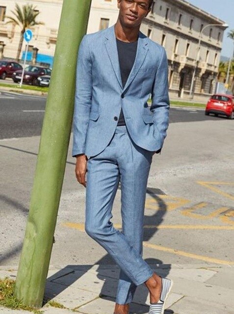Traje de fiesta de dos piezas con solapa con muesca, dos botones, esmoquin, trajes de boda para novios, blazer informal para hombre, chaqueta, pantalón 