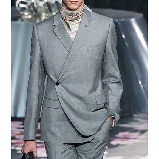 One Button Gray Men Suits Slim Fit Tuxedo 2 Piece Jacket with Pants