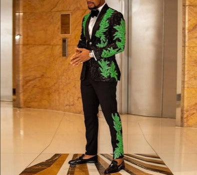 Men's Sequins Floral 2 Pieces Set Suits Singer Performance Wedding Groom Prom Tuxedo Tuxedos