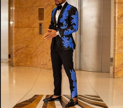 Men's Sequins Floral 2 Pieces Set Suits Singer Performance Wedding Groom Prom Tuxedo Tuxedos