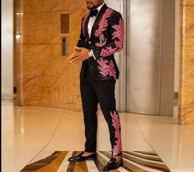 Men's Sequins Floral 2 Pieces Set Suits Singer Performance Wedding Groom Prom Tuxedo Tuxedos