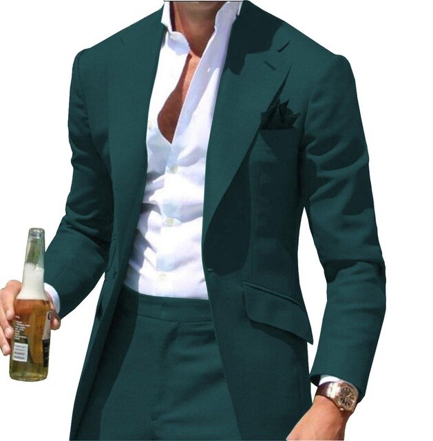 Peak Collar Men Suits Slim Fit Notched Green Men Suit Blazers Jackets Pants 2 Piece Formal Causal Business Wedding Groom Wear